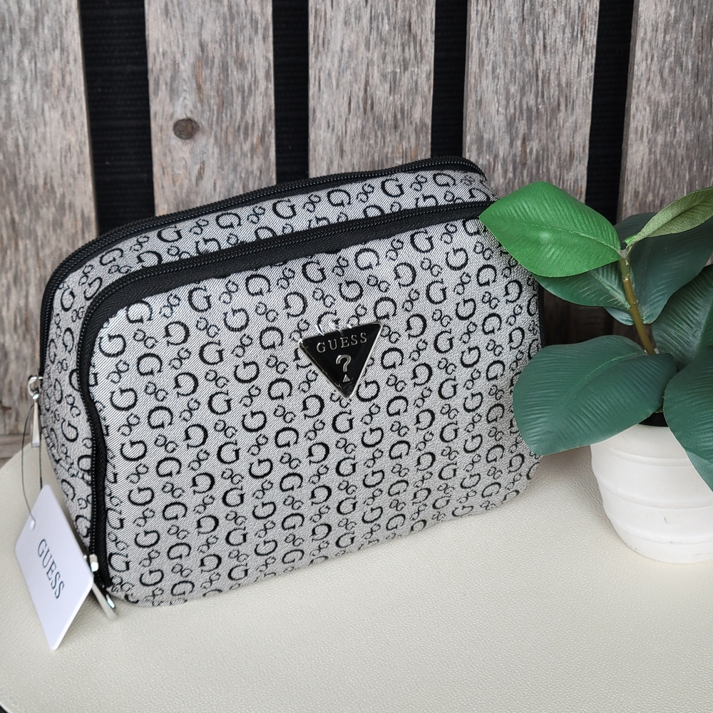 Guess Faux Leather Monogram Black and Gray Travel Bag - Picture 8 of 12